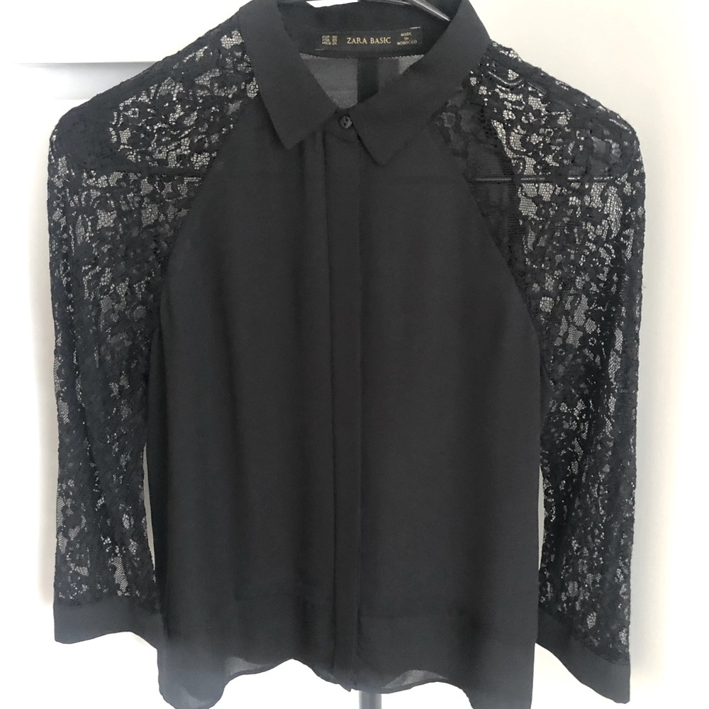 NOT FOR SALE - Zara Black Blouse with Lace Sleeves